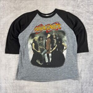 Aerosmith Shirt Mens Large Gray Vintage Permanent Vacation Tour 1987 Raglan Rock